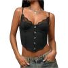 image:imageMakeMeChic Womens Lace Cami Shirt V Neck Bustier Corset Tops Spaghetti Strap Button TopBlack
