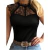 image:imageMakeMeChic Womens Lace Mock Neck Tank Tops Sleeveless Scallop Fitted Dressy TopBlack