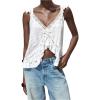 image:imageMakeMeChic Womens Lace Ruffle Sleeveless Tank V Neck Split Hem Summer TopsWhite