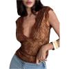 image:imageMakeMeChic Womens Lace Top Open Back V Neck Sexy Tank Tops Summer Going Out TopsBrown