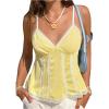 image:imageMakeMeChic Womens Lace V Neck Camisole Spaghetti Strap Backless Summer Tank TopsYellow