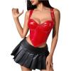 image:imageMakeMeChic Womens Leather Corset Tops Zip Up Backless Gothic Punk Y2k Halter Crop TopRed