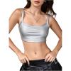 image:imageMakeMeChic Womens Leather Tops Faux PU Sleeveless Spaghetti Strap Crop Cami Top BraletteSilver