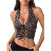 image:imageMakeMeChic Womens Leopard Print Halter Crop Tops Sequin Sparkly Lace Up Club Tank TopBrown