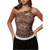 image:imageMakeMeChic Womens Leopard Print One Shoulder Tank Top Ruched Sleeveless Fitted TopsMulticolor