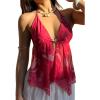 image:imageMakeMeChic Womens Mesh Backless Halter Top Summer Tie Dye Starfish Sexy Camisole TopsRed
