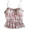 image:imageMakeMeChic Womens Mesh Floral Camisole Spaghetti Strap Tie Front Ruffle Y2k Tank TopsPink