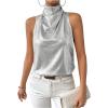 image:imageMakeMeChic Womens Metallic Mock Neck Tank Tops Draped Sleeveless Party Going Out TopSilver