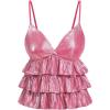 image:imageMakeMeChic Womens Metallic Ruffle Camisole V Neck Layered Smocked Sleeveless Party Crop TopsPink