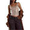 image:imageMakeMeChic Womens Metallic Square Neck Tank Sleeveless Party Crop Tops with Built in BraKhaki