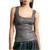 image:imageMakeMeChic Womens Metallic Square Neck Tank Tops Sleeveless Fitted Party TopGrey