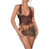 image:imageMakeMeChic Womens PU Leather Lace Up Halter Tops Backless Split Hem Y2K Going Out TopBrown