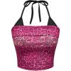 image:imageMakeMeChic Womens Pink Y2K Tops Cheetah Print Halter Rhinestone Tie Backless Summer Crop TopsHot Pink