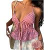 image:imageMakeMeChic Womens Plaid Gingham Halter Top Tie Front Backless Ruffle Y2k Tank Crop TopsRed and White