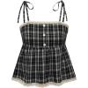 image:imageMakeMeChic Womens Plaid Lace Tank Tops Bow Tie Shoulder Shirred Sleeveless Vintage Y2k Cute TopBlack
