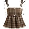 image:imageMakeMeChic Womens Plaid Lace Tank Tops Bow Tie Shoulder Shirred Sleeveless Vintage Y2k Cute TopBrown