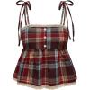 image:imageMakeMeChic Womens Plaid Lace Tank Tops Bow Tie Shoulder Shirred Sleeveless Vintage Y2k Cute TopMulticolor