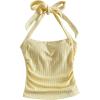image:imageMakeMeChic Womens Plus Size Backless Halter Tops Ruched Sleeveless Fitted Y2k TankYellow