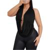 image:imageMakeMeChic Womens Plus Size Halter Top Metal Ring Plunge Neck Open Back Party Tank TopBlack