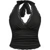 image:imageMakeMeChic Womens Plus Size Halter Tops Summer Lace Tie Back Ruched Y2K Going Out TopsBlack
