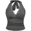 image:imageMakeMeChic Womens Plus Size Halter Tops Summer Lace Tie Back Ruched Y2K Going Out TopsGrey
