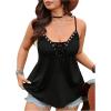 image:imageMakeMeChic Womens Plus Size Lace Up Camisole Spaghetti Strap Sleeveless Country Concert TopBlack