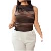 image:imageMakeMeChic Womens Plus Size Mock Neck Tank Tops Tie Dye Sleeveless Ruched Summer ShirtBrown