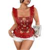 image:imageMakeMeChic Womens Plus Size Summer Floral Ruffle Sleeve Tank Top Square Neck Peplum Shirred ShirtBurgundy