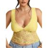 image:imageMakeMeChic Womens Plus Size Tank Top Floral Lace Deep V Neck Lettuce Trim Y2K Going Out TopsYellow