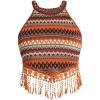 image:imageMakeMeChic Womens Plus Size Textured Sleeveless Fringe Trim Summer Crop Tank Top ShirtsMulti Orange