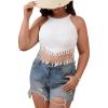 image:imageMakeMeChic Womens Plus Size Textured Sleeveless Fringe Trim Summer Crop Tank Top ShirtsWhite