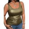image:imageMakeMeChic Womens Plus Size Y2K PU Leather Tank Top Square Neck Ruched Sleeveless Vest Party Club TopsDark Green