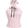 image:imageMakeMeChic Womens Polka Dots Flower Halter Crop Tops Criss Cross Cut Out Backless Shirred TankPink
