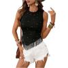 image:imageMakeMeChic Womens Polka Dots Fringe Top Crew Neck Sleeveless Western Cowboy Tank TopsBlack