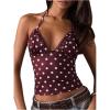 image:imageMakeMeChic Womens Polka Dots Halter Crop Tops Y2k Tie Backless Fitted Going Out TopCoffee Brown