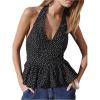 image:imageMakeMeChic Womens Polka Dots Halter Top Deep V Neck Open Back Ruffle TopsBlack