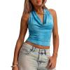 image:imageMakeMeChic Womens Polka Dots Halter Top Y2k Going Out Tops Backless Deep V Cowl Neck TopsLight Blue