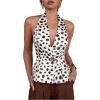 image:imageMakeMeChic Womens Polka Dots Halter Tops Deep V Neck Metal Decor Backless Ruffle VestMulticolor