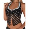 image:imageMakeMeChic Womens Polka Dots Halter Tops Y2k Twist Front Backless Ruffle Split TopBlack and White
