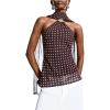 image:imageMakeMeChic Womens Polka Dots Mesh Sheer Tank Top Summer Halter Metal Sleeveless Going Out Tops with Scarf