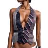 image:imageMakeMeChic Womens Polka Dots Striped Halter Tops Summer Y2K Sleeveless Tie Backless Crop Tank TopMulticolor Striped