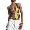 image:imageMakeMeChic Womens Polka Dots Striped Halter Tops Summer Y2K Sleeveless Tie Backless Crop Tank TopYellow and Brown