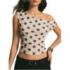 image:imageMakeMeChic Womens Polka Dots Tank Top Ruched Crop Draped Going Out Fitted Summer T ShirtApricot