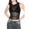 image:imageMakeMeChic Womens Rhinestone Sparkly Mesh Sheer Top Draped Front Tank Crop TopsBlack
