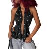 image:imageMakeMeChic Womens Rivet Studded Halter Crop Top Sleeveless Open Back Party Tank TopsBlack