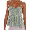 image:imageMakeMeChic Womens Sequin Cami Top Ruffle Sparkly Tie Front Split Party Club TopsMint Green