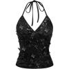image:imageMakeMeChic Womens Sequin Halter Sparkly Top Y2k 3D Butterfly Crop Tops Glitter Cami TopsBlack