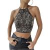 image:imageMakeMeChic Womens Sequin Halter Top Sparkly Tie Open Back Party Club Crop TopsBlack