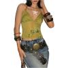 image:imageMakeMeChic Womens Sequin Halter Tops Sheer Open Back Floral Going Out TopsGreen