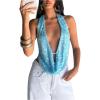 image:imageMakeMeChic Womens Sequin Open Back Halter Tops Sparkly Deep V Neck Draped Party TankBlue